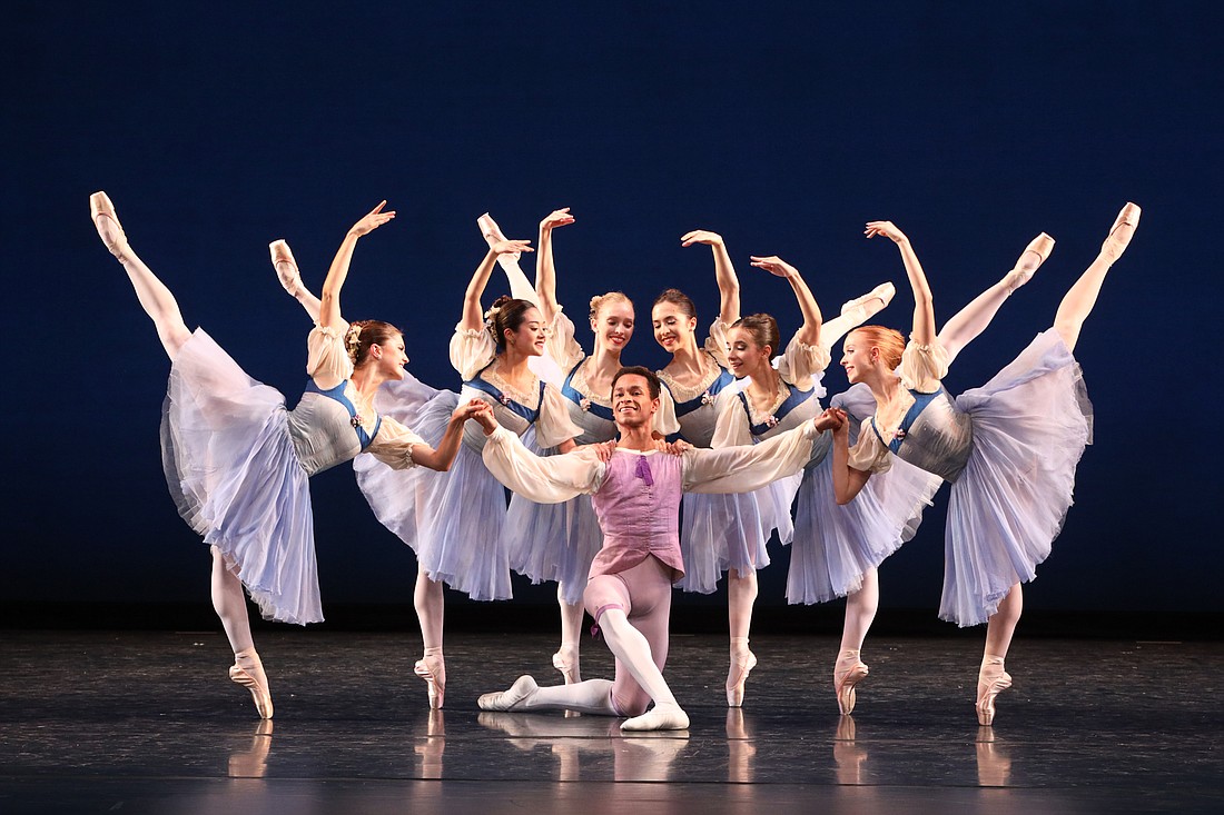 Yuri Marques and cast in George Balanchineâ€™s "Donizetti Variations." Photo courtesy of Frank Atura