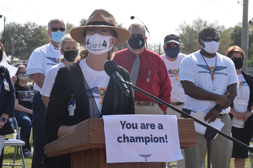 Cynthia Saunders, the superintendent of the School District of Manatee County, thanks employees for their dedication to students this year.