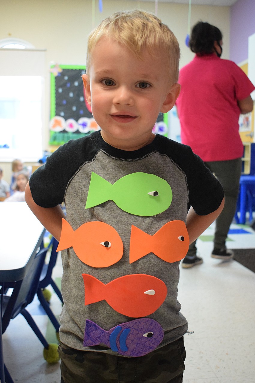 Chase Slepokura stuck one fish, two fish, a red fish and a blue fish to his shirt to celebrate Dr. Seuss' birthday.