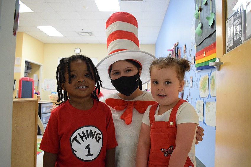 Ayden Spencer, Mariah Esparza and Addison Geibe dress as characters from Dr. Seuss' 