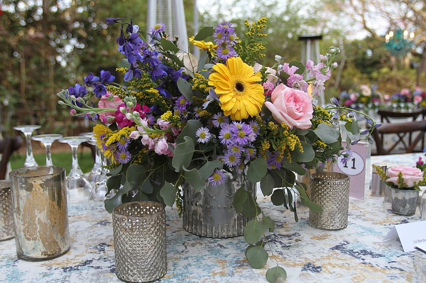 The tables had bright flower decor.
