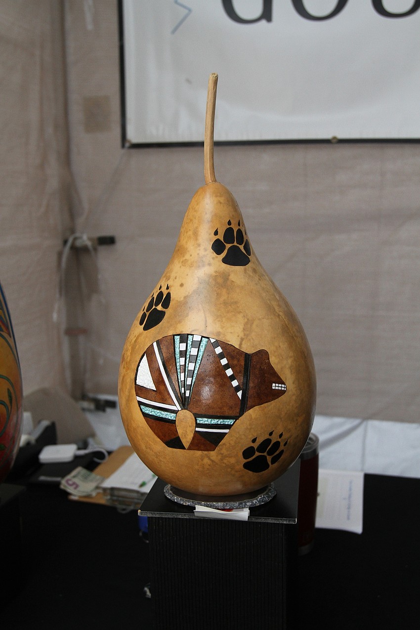 Danielle Selby created gourd art with ink dyes and acrylic.