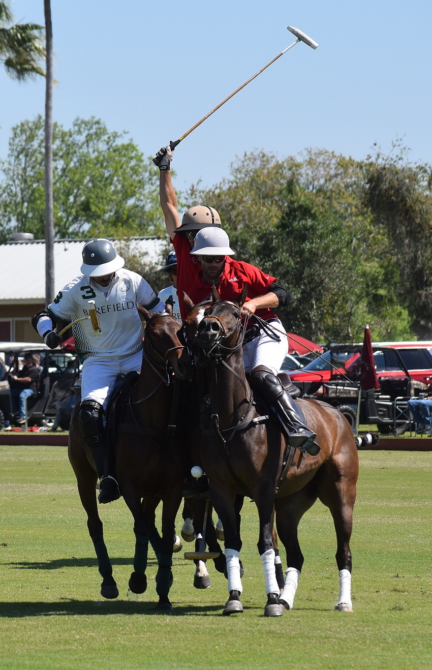 The action between Barefield and Hillcroft got very tight at the Sarasota Polo Club.