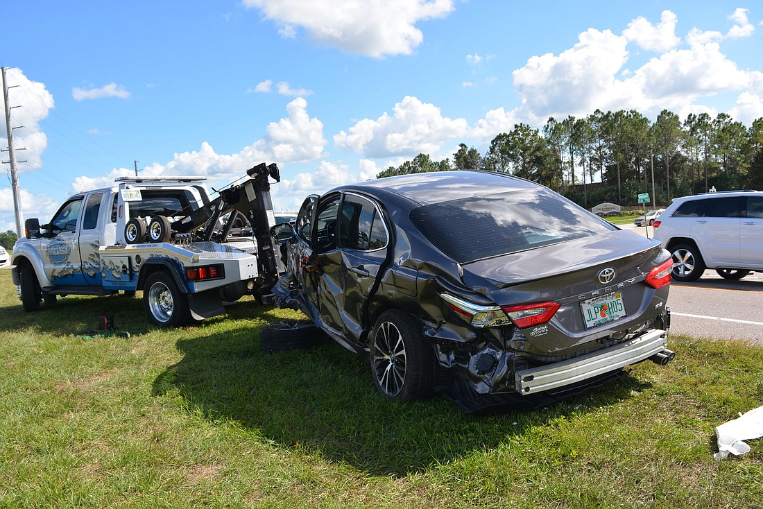 A vehicle was totaled during an accident Nov. 7, 2019 at State Road 70 and Post/Greenbrook boulevards. There were three fatal crashes at the intersection in 2018. File photo.