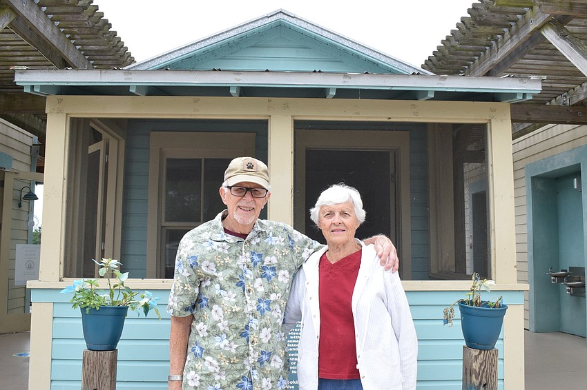 East County's Gary Moore and Carol Lindhorst tour the historic Jiggs Landing Fish Camp cabin, a replica cabin built by Jiggs Metcalf in the 1940s. 