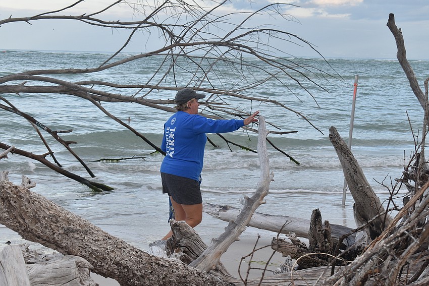 Cam Maddox shakes out a bag.