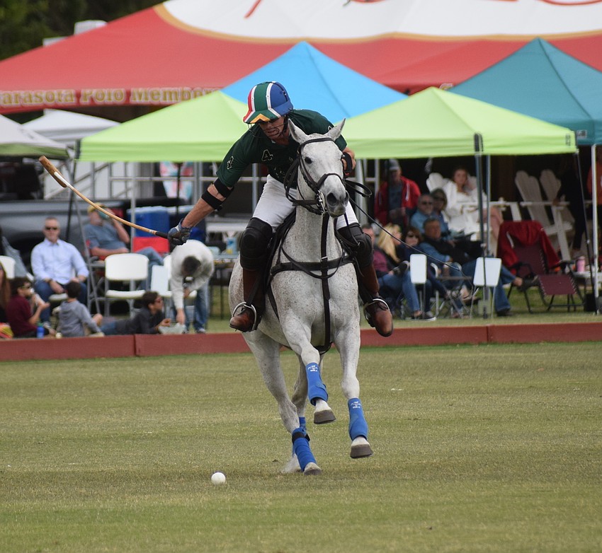 Glen Farm's Stuart Campbell takes a shot at full speed.