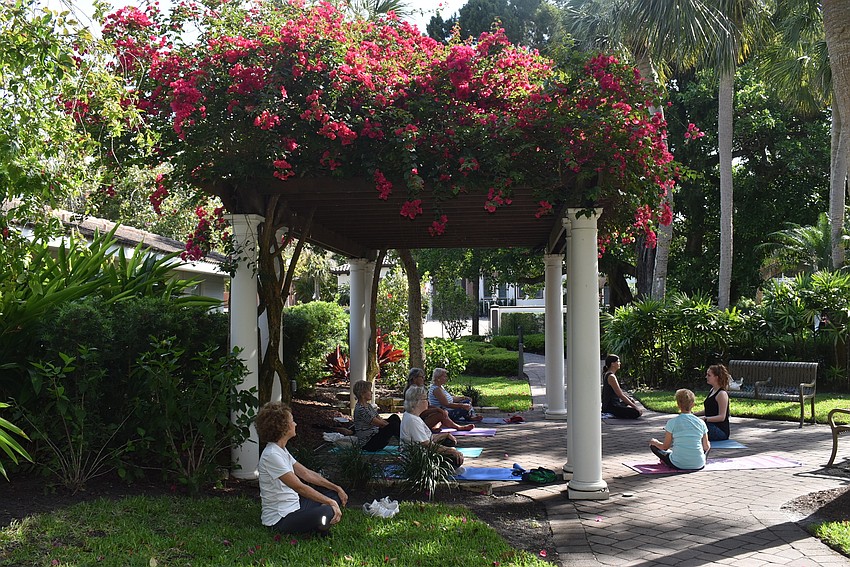 Class took place under the structure where the band usually plays during garden concerts.