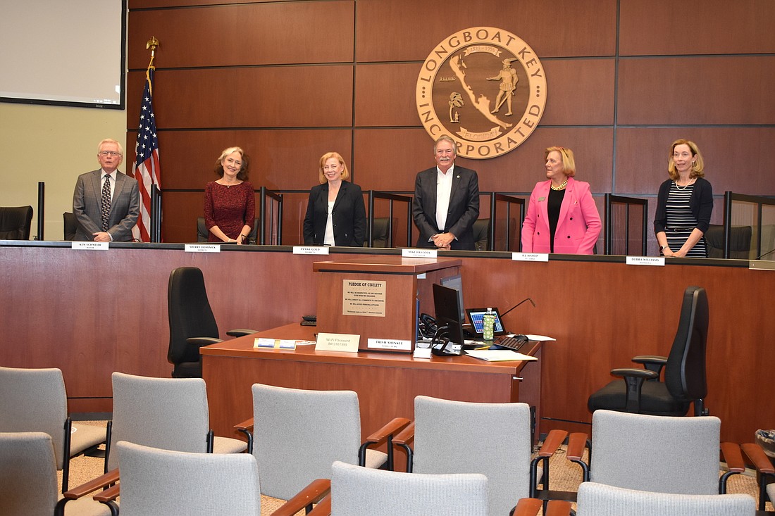 Ken Schneier, Sherry Dominick, Penny Gold, Mike Haycock, BJ Bishop and Debra Williams make up the Longboat Key Town Commission.