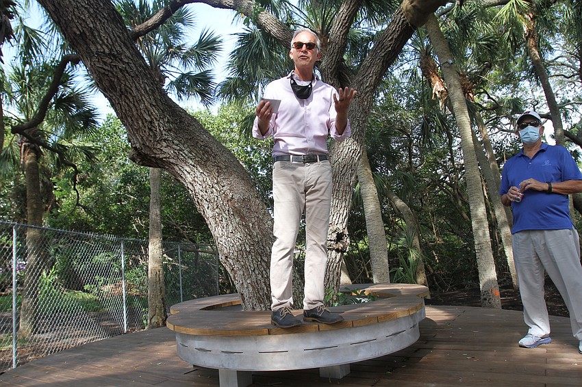 Bill Waddill gives supporters a tour of the new walkway.