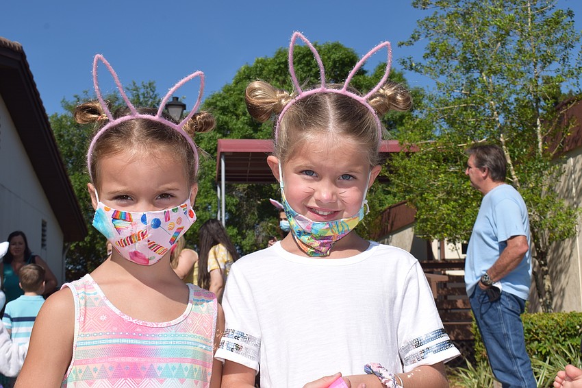 Lakewood Ranch's 5-year-old Brynn Baron and her 5-year-old sister Blake Baron celebrate Easter at the annual Easter Egg Hunt the Knights of Columbus hosts.