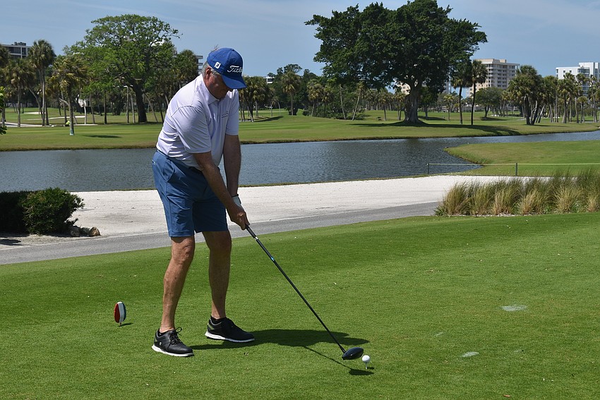 Michael Moulton lines up his first drive of the tournament.