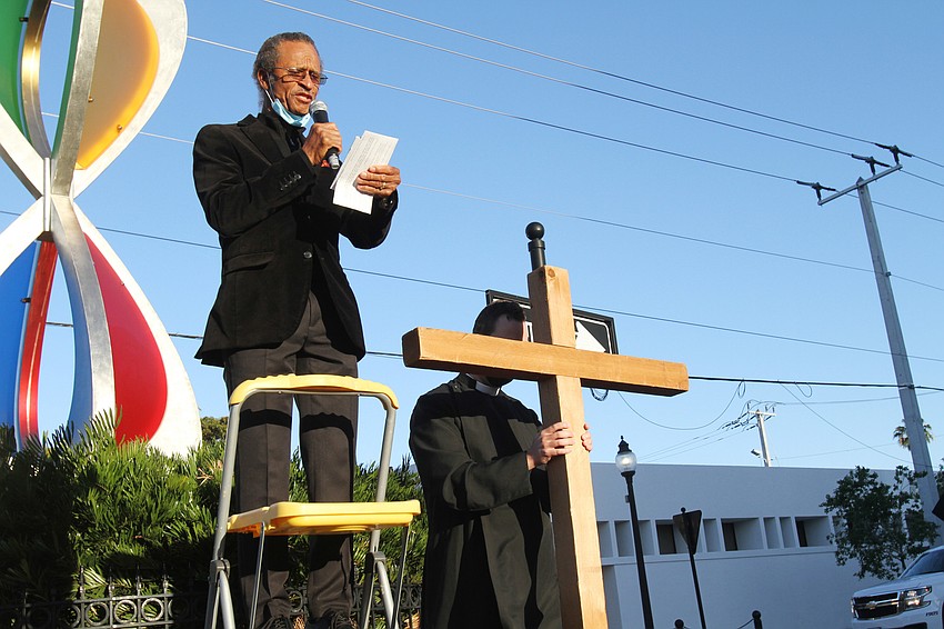 Pastor Peter Greenidge spoke at one of the stations.