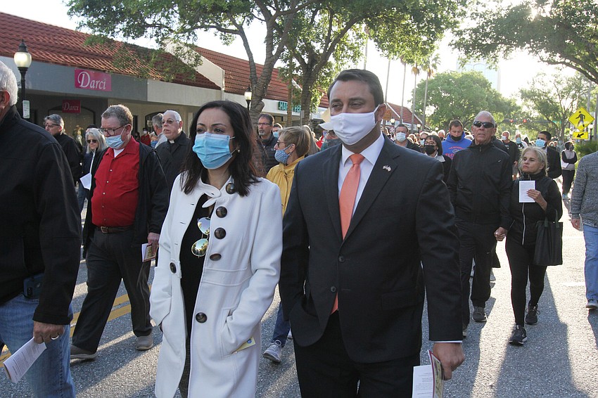 Maryann Grgic and Mayor Hagen Brody walked with the crowd.
