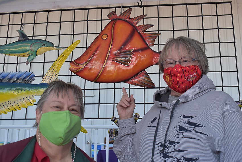 Bradenton residents and sisters Sandy Smith and Diane Bullock picked up this metal fish from Sarasota-based Ghost Coast, which also sells soap, lotions, shells and baked and canned foods.