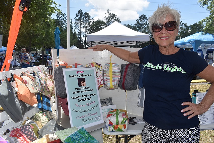 Sarasota resident Marcia Fayette makes towels, pouches and purses for Grace Creations, a business she started to help combat child and sex trafficking. About 75% of her revenue is donated to anti-trafficking group One More Child.