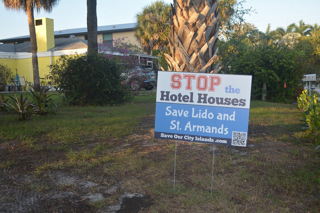 Some residents on Lido Key and St. Armands Key posted lawn signs encouraging the city to adopt regulations designed to cap capacity at vacation rental homes on the barrier islands.