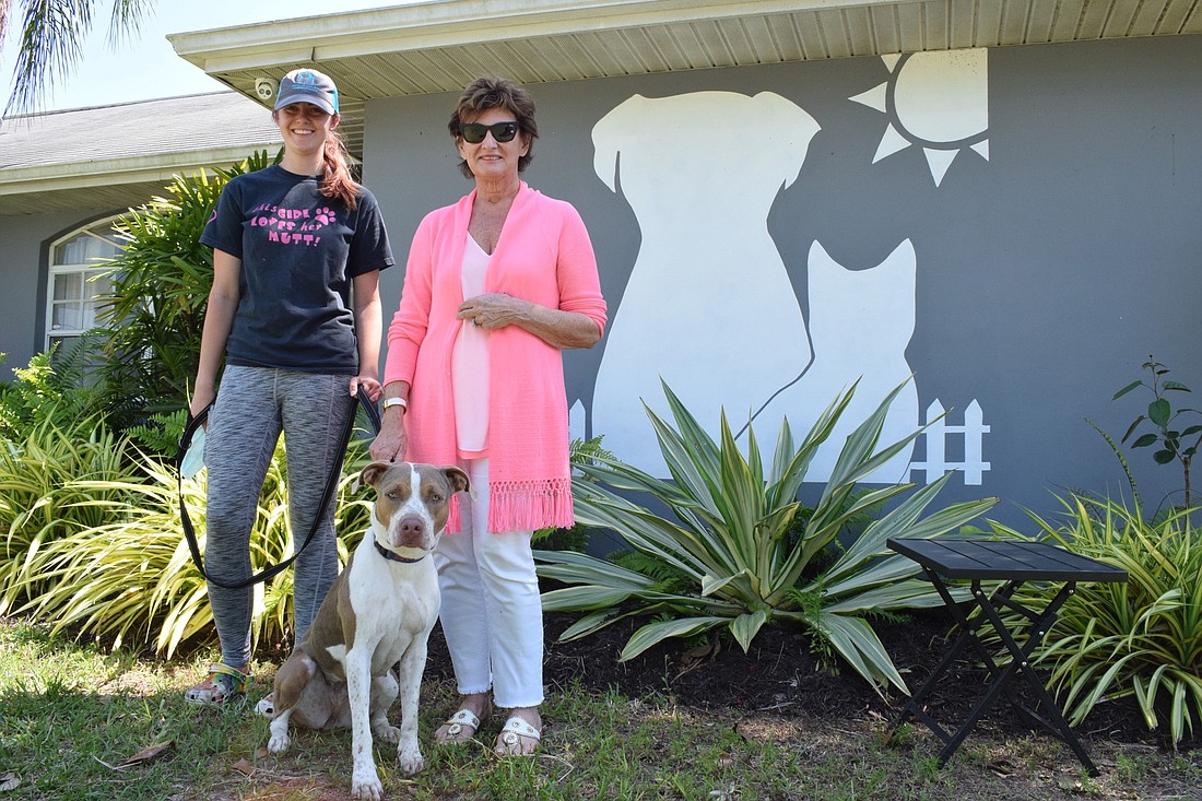 Mora Jordan, an animal care specialist at the Humane Society at Lakewood Ranch, works with Susan Giroux, the vice president of the nonprofit&#39;s board of directors, to take care of the animals, such as Princess, a pointer mix.