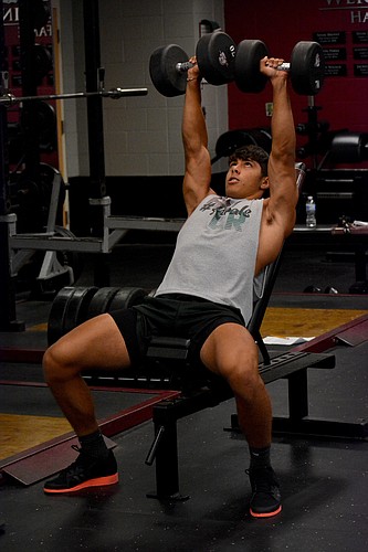 Braden River High senior Isaiah Cress lifts weights in preparation for the state weightlifting meet, to be held April 29-30 in St. Cloud.