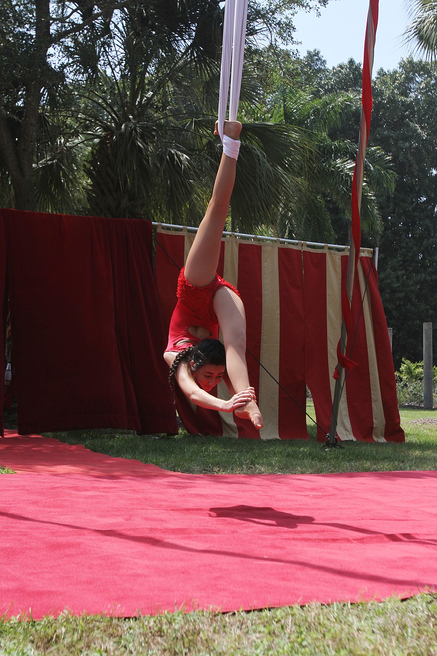 Sasha Drapkin spins with her aerial act.