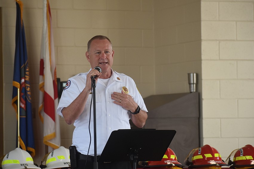 East Manatee Fire Rescue District Chief Lee Whitehurst speaks at the grand opening of the district's Station 8, which is Lakewood Ranch's fifth fire station.