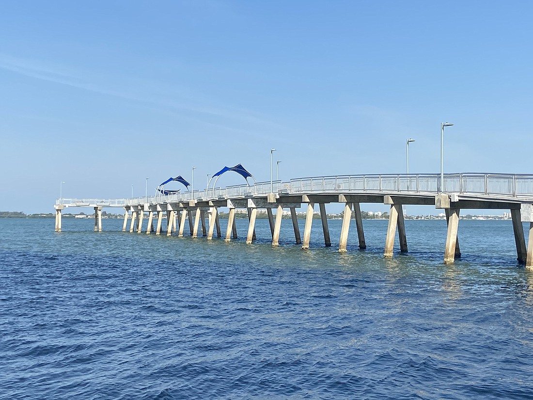 The renovated pier features shade structures and artwork inspired by Sarasota Bay. Photo courtesy city of Sarasota.