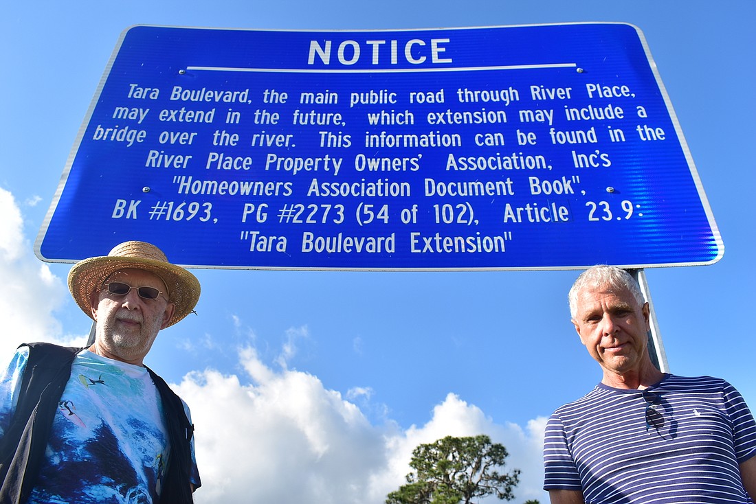 Tara Preserve residents Stan Barr and Bob Saunders were opposed to the Tara Bridge project. Barr said Tara Boulevard is a neighborhood road that is not meant for the capacity of traffic the extension could bring.