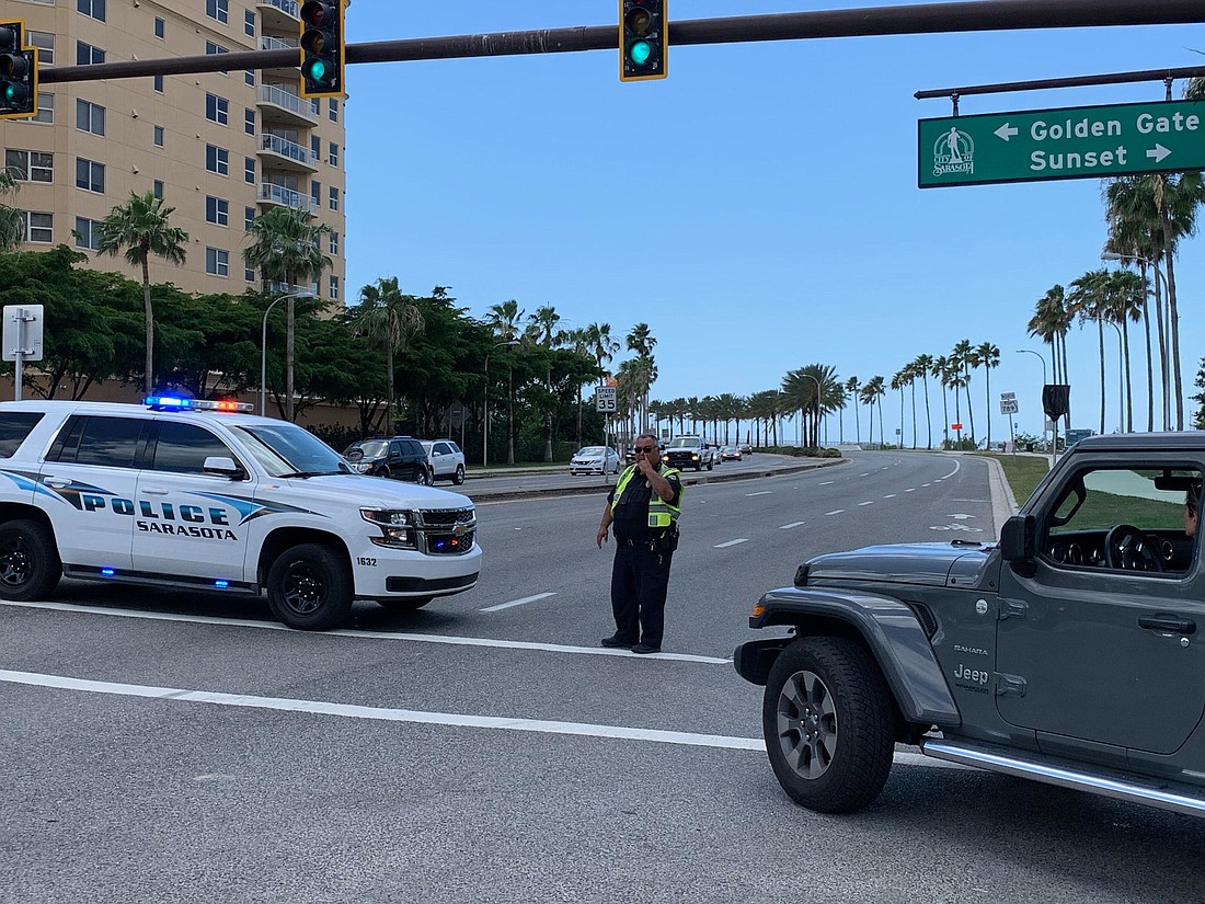 Officers diverted traffic from traveling westbound on John Ringling Causeway as crews responded to the gas leak. The road has since reopened.