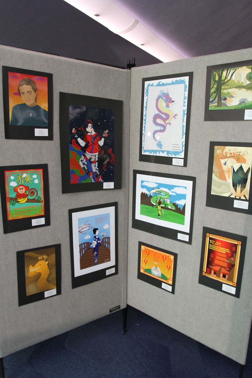 The 2D/3D art display has a number of detailed pieces.