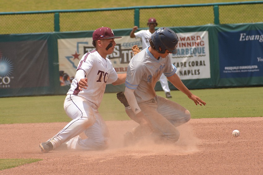ODA senior Tanner Fairchild steals second base after a dropped TCA throw.