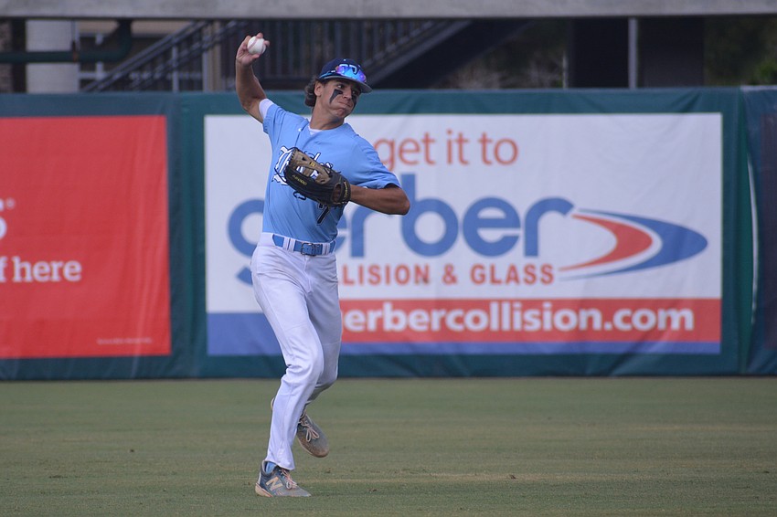 ODA senior Nolan Lewellen rockets a throw to second base from the outfield.