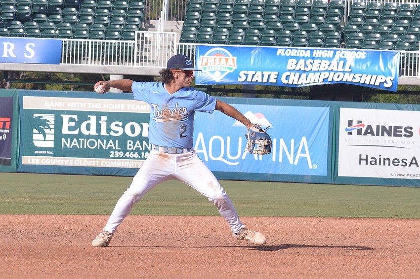 ODA junior Aidan Marino whips a throw to first base.