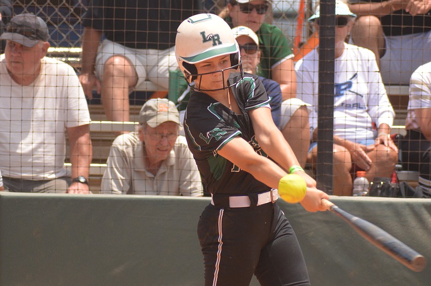 Lakewood Ranch junior Kelsey Vogel fouls off a pitch in the first inning.