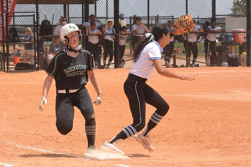 Lakewood Ranch sophomore Amanda Lee beats out a throw to first base on a grounder.