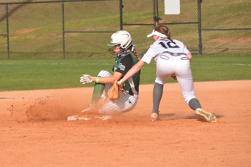 Lakewood Ranch sophomore Cassidy McLellan slides safely into second base.