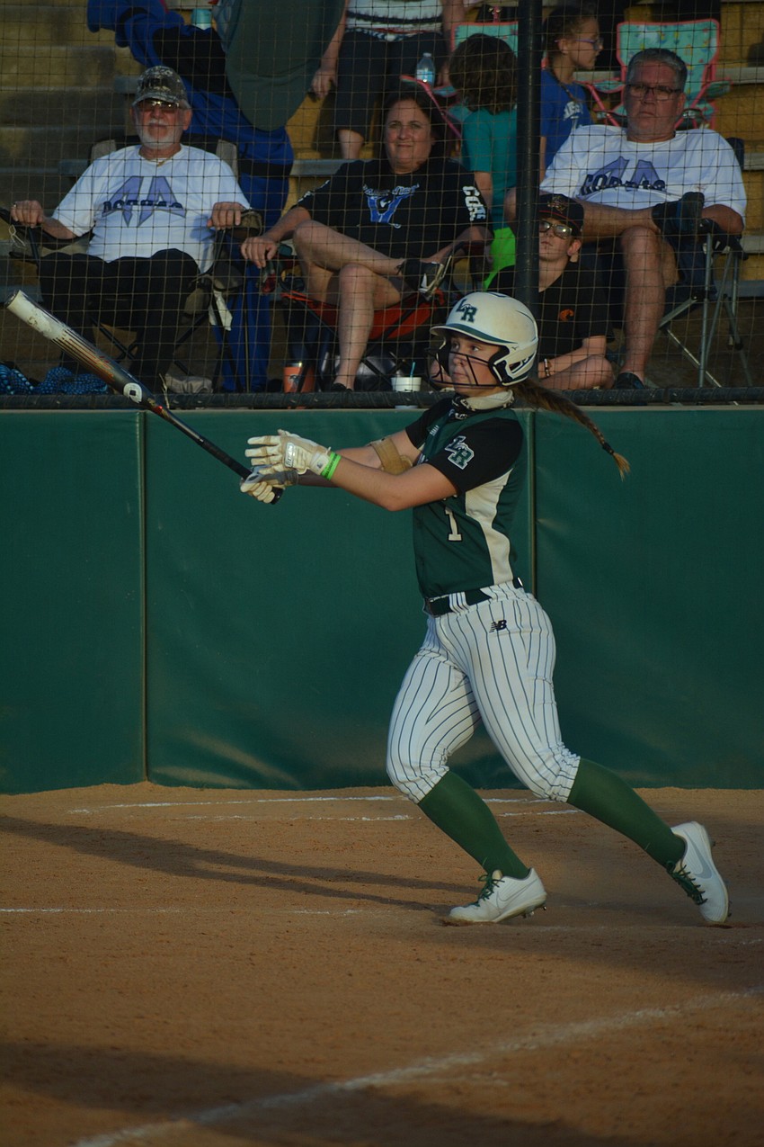 Lakewood Ranch senior Jillian Herbst smashes a double in the sixth inning.
