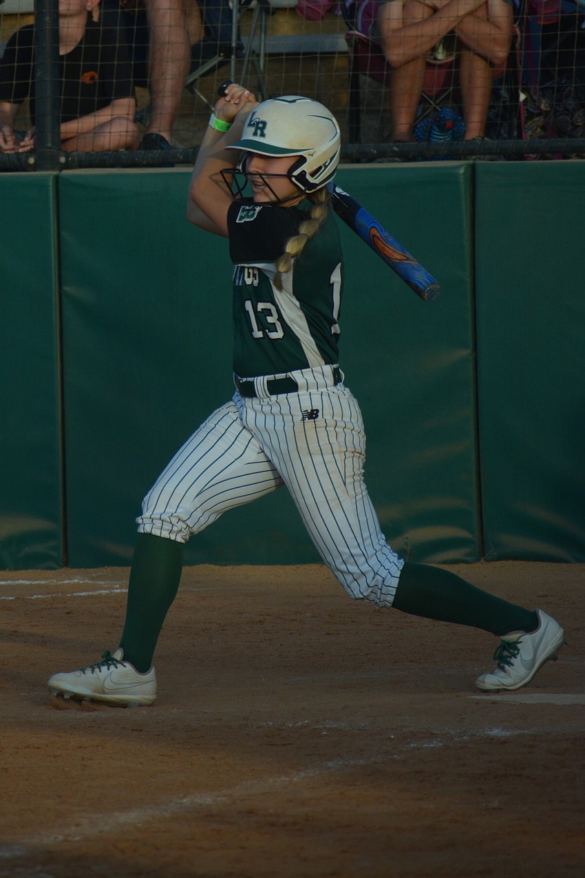 Lakewood Ranch junior Taylor Shepherd watches her double in the sixth inning.