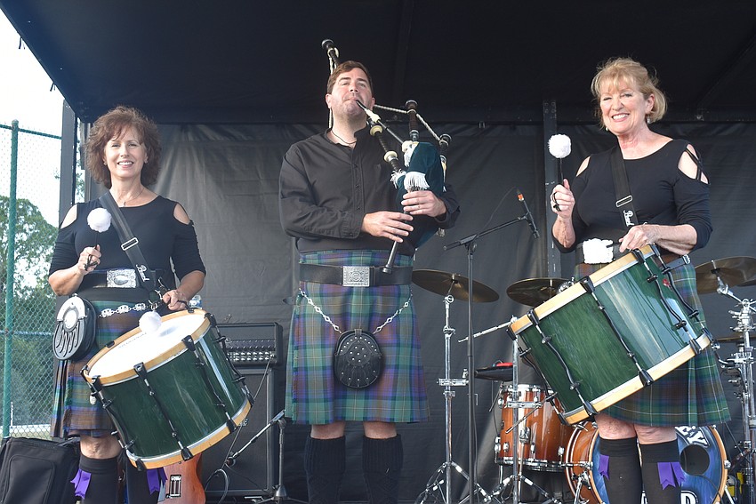 Mary Hutchinson, Micah Adams and Deborah Houston are members of Sarasota-based band Blue Skye Pipes and Drums. They played a rendition of 