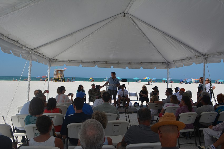 “They say you don’t bring sand to the beach, but today, we make an exception,” City Commissioner Erik Arroyo joked during the event.