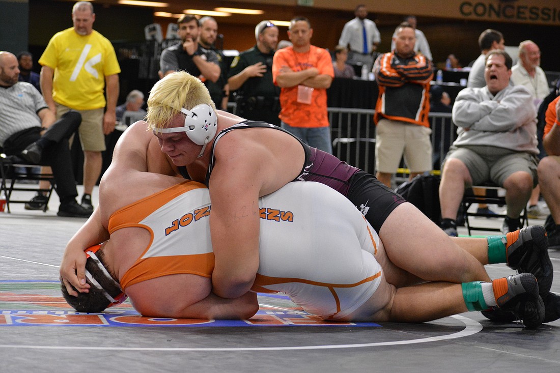 Brendan Bengtsson won the 2018 wrestling state title (285-pound class) while at Braden River High, defeating Carter Harris of Harmony High 8-0. Bengtsson said he volunteers as a coach to help others feel what he after his win.
