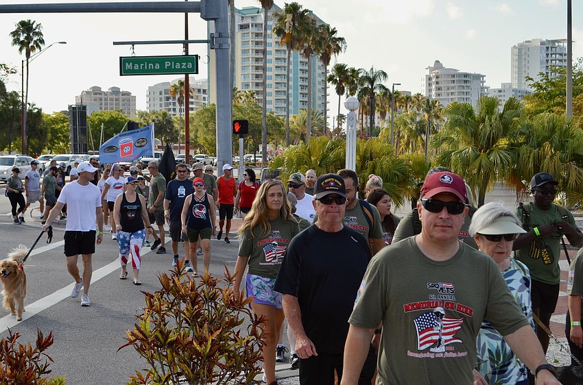 Once across Bayfront Drive, the hikers headed through Hart's Landing before crossing the Ringling Bridge to Bird Key.