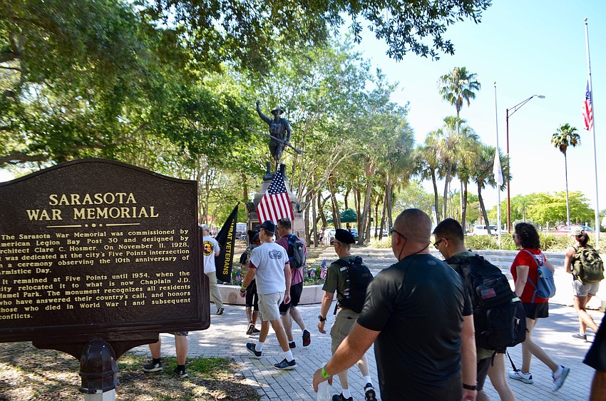 Hikers re-enter J.D. Hamel Park.