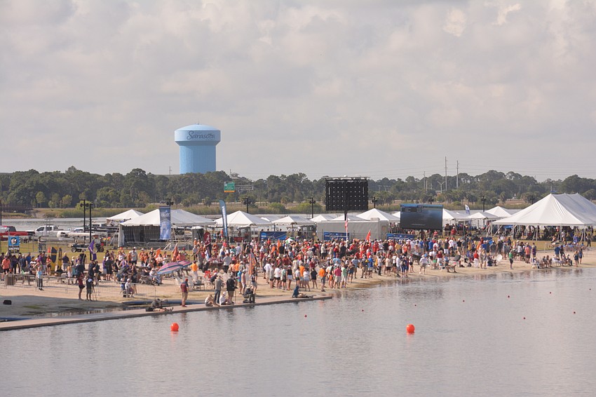 The crowd at Nathan Benderson Park spanned the length of Regatta Island's beach Sunday for the final day of the 2021 NCAA Rowing Championships.