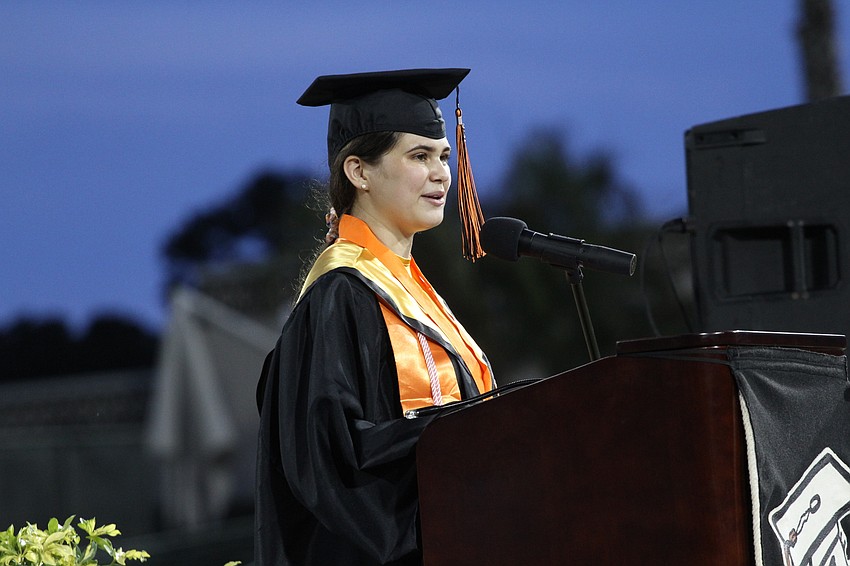 Kailey Krueger addresses the crowd as student speaker.
