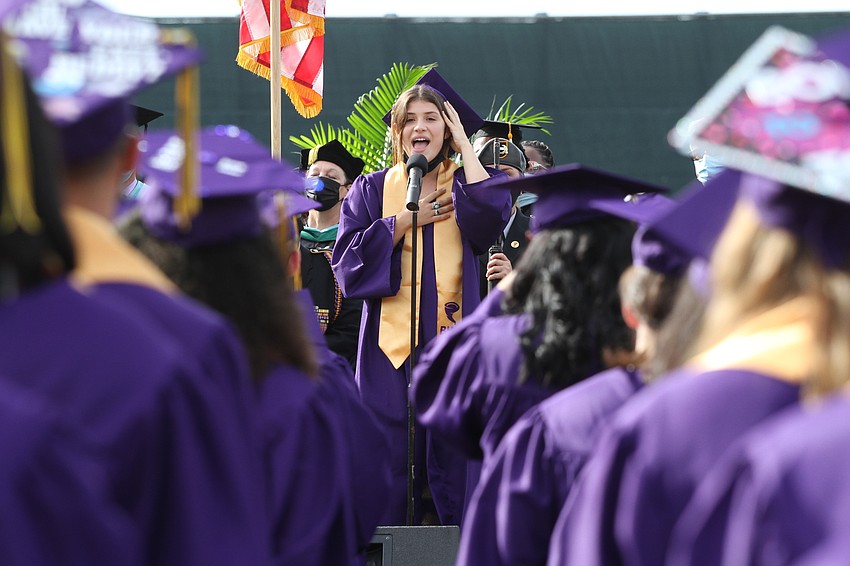 Emily Molin sings the national anthem.