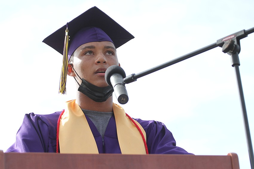 James Cooks tells a personal story during his time as commencement speaker.