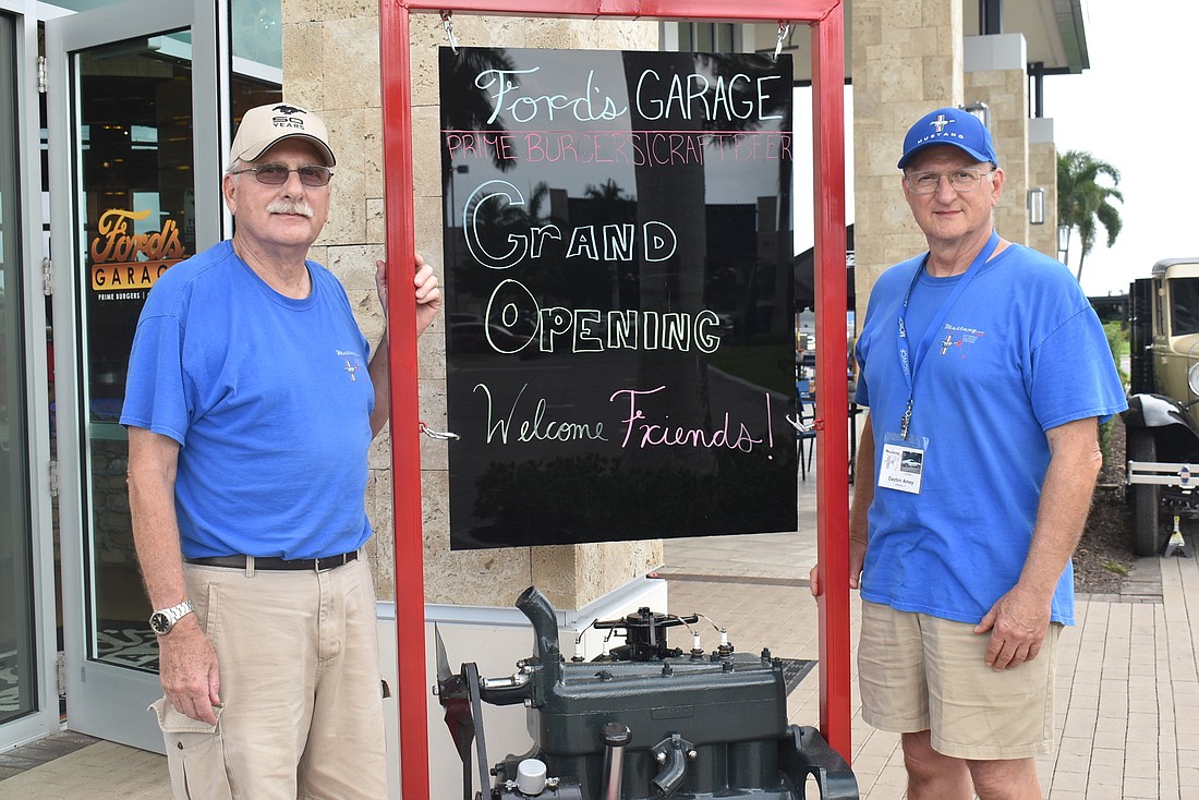 Braden Woods residents Dayton Amey and Larry Brunatti are members of the Mustang Club of West Central Florida. They ate at Ford&#39;s Garage for lunch and dinner on June 8, the day of the grand opening.