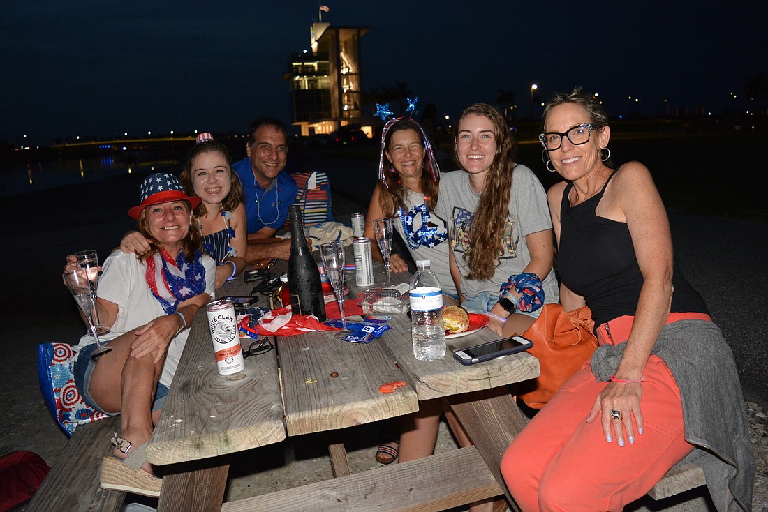 Vero Beachâ€™s Rhonda and Macy Levin enjoyed the 2020 fireworks show at Nathan Benderson Park with Sarasotaâ€™s Randy and Noel Bryan and Veniceâ€™s Nina and Jen Teise.