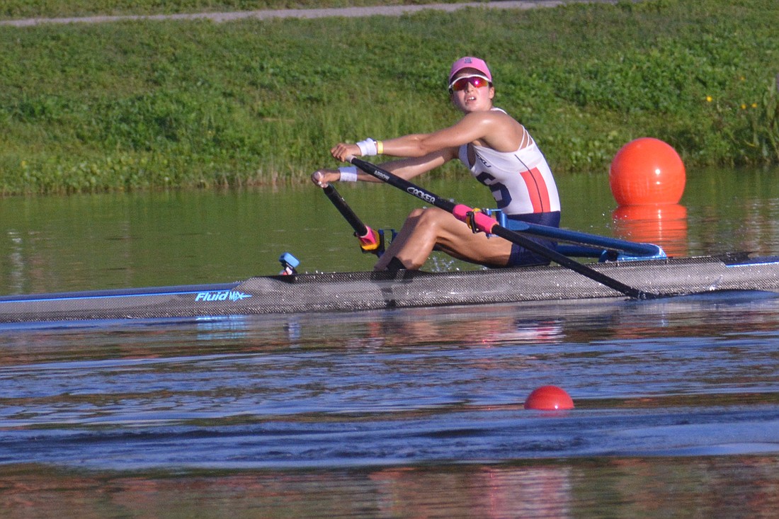 Sarasota Crew&#39;s Eva Harris said she did not know what to expect from the 2021 USRowing Youth National Regatta prior to her race. Harris finished second in the Women&#39;s 1x Final A (8:10.66).