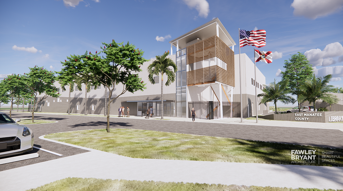 This draft shows Manatee Countyâ€™s plan for the library with 60% of the design complete. The plan is subject to change because of design tweaks and the commissionersâ€™ budget approval process. (Courtesy of Manatee County)